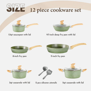 Kitchen Academy 12 Pieces Granite-Coating Nonstick Induction Cookware Set