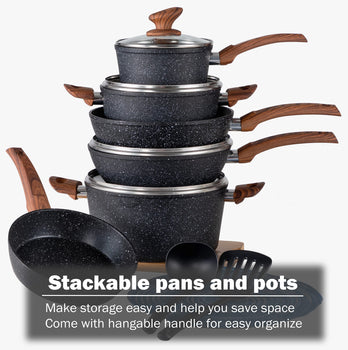 Kitchen Academy 12 Pieces Granite-Coating Nonstick Induction Cookware Set
