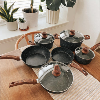 Kitchen Academy 12 Pieces Granite-Coating Nonstick Induction Cookware Set