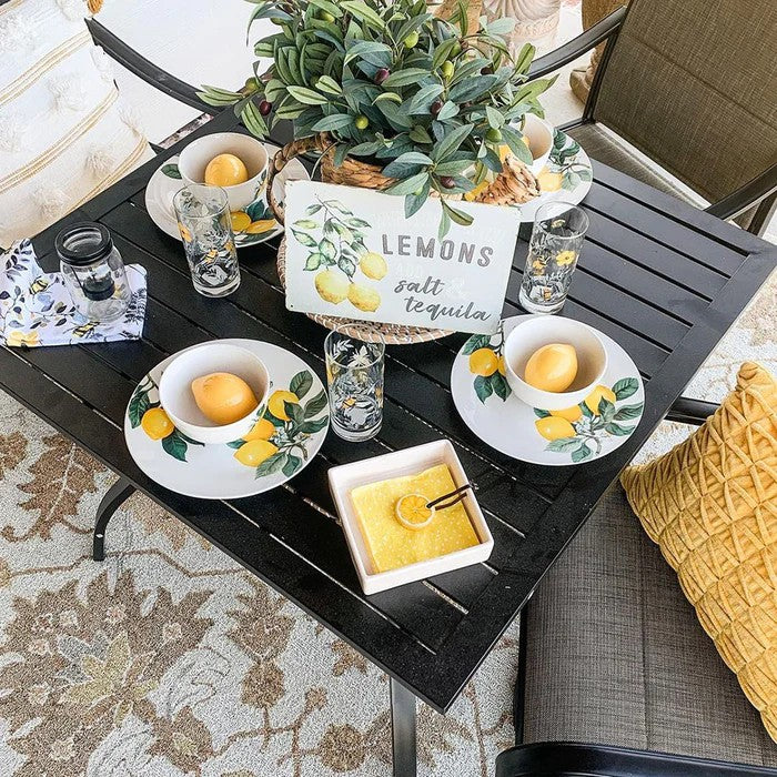 Phi Villa 37" Metal Steel Slat Patio Table with Umbrella Hole