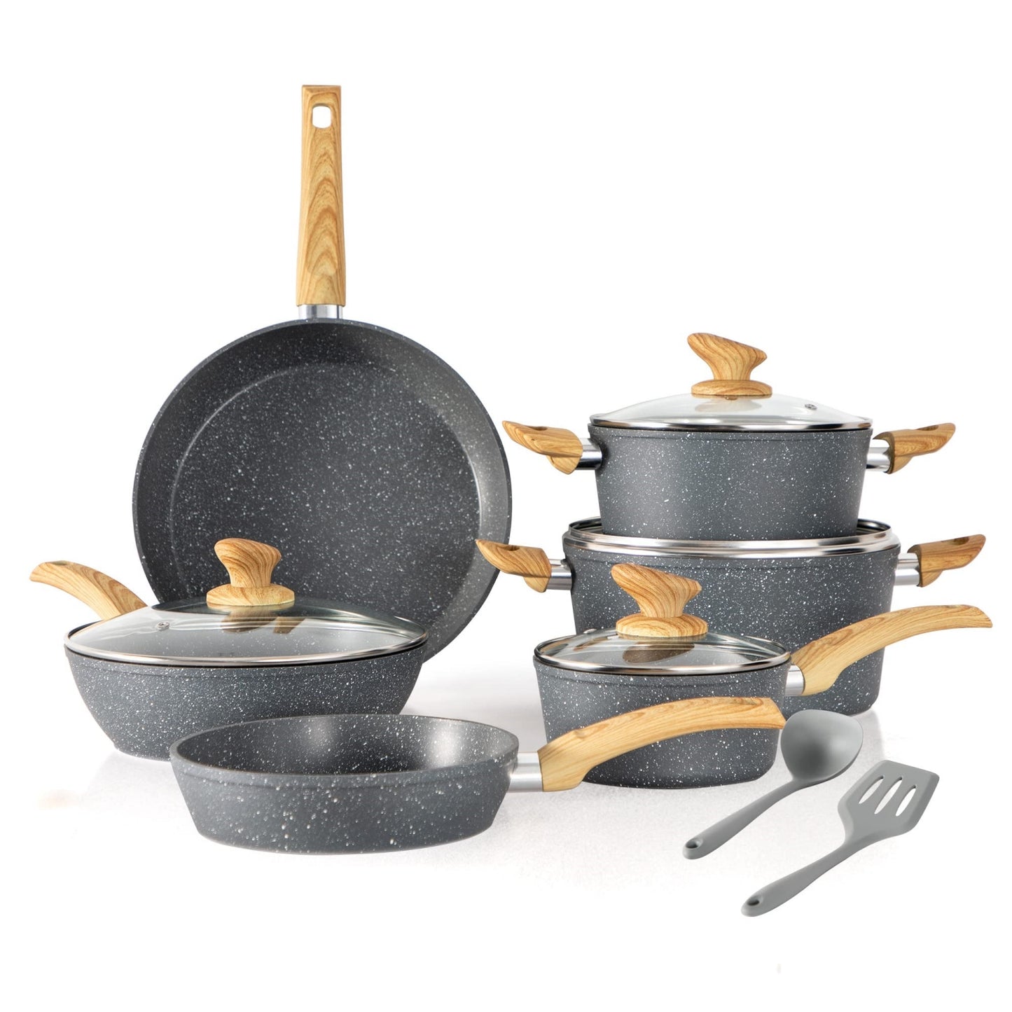 Kitchen Academy 12 Pieces Granite-Coating Nonstick Induction Cookware Set