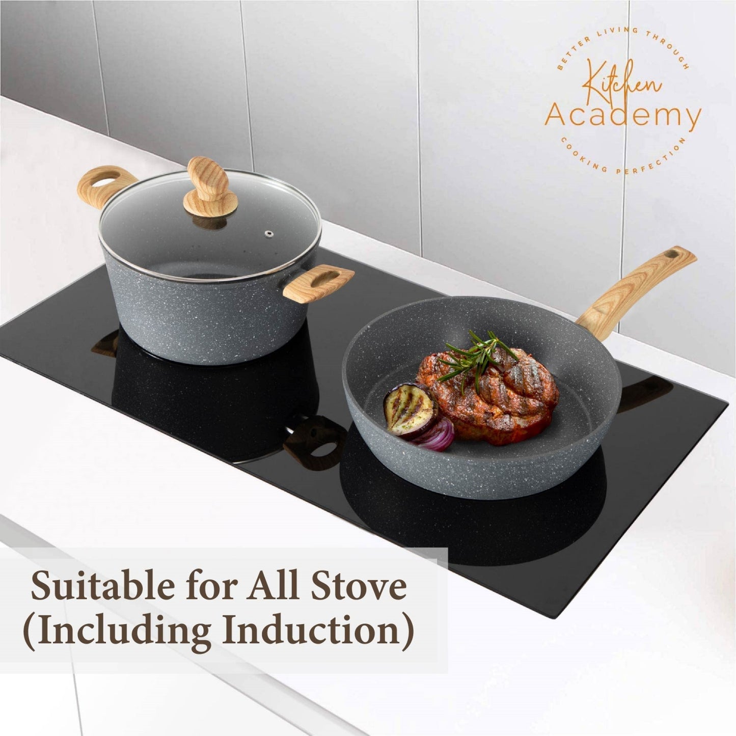 Kitchen Academy 12 Pieces Granite-Coating Nonstick Induction Cookware Set