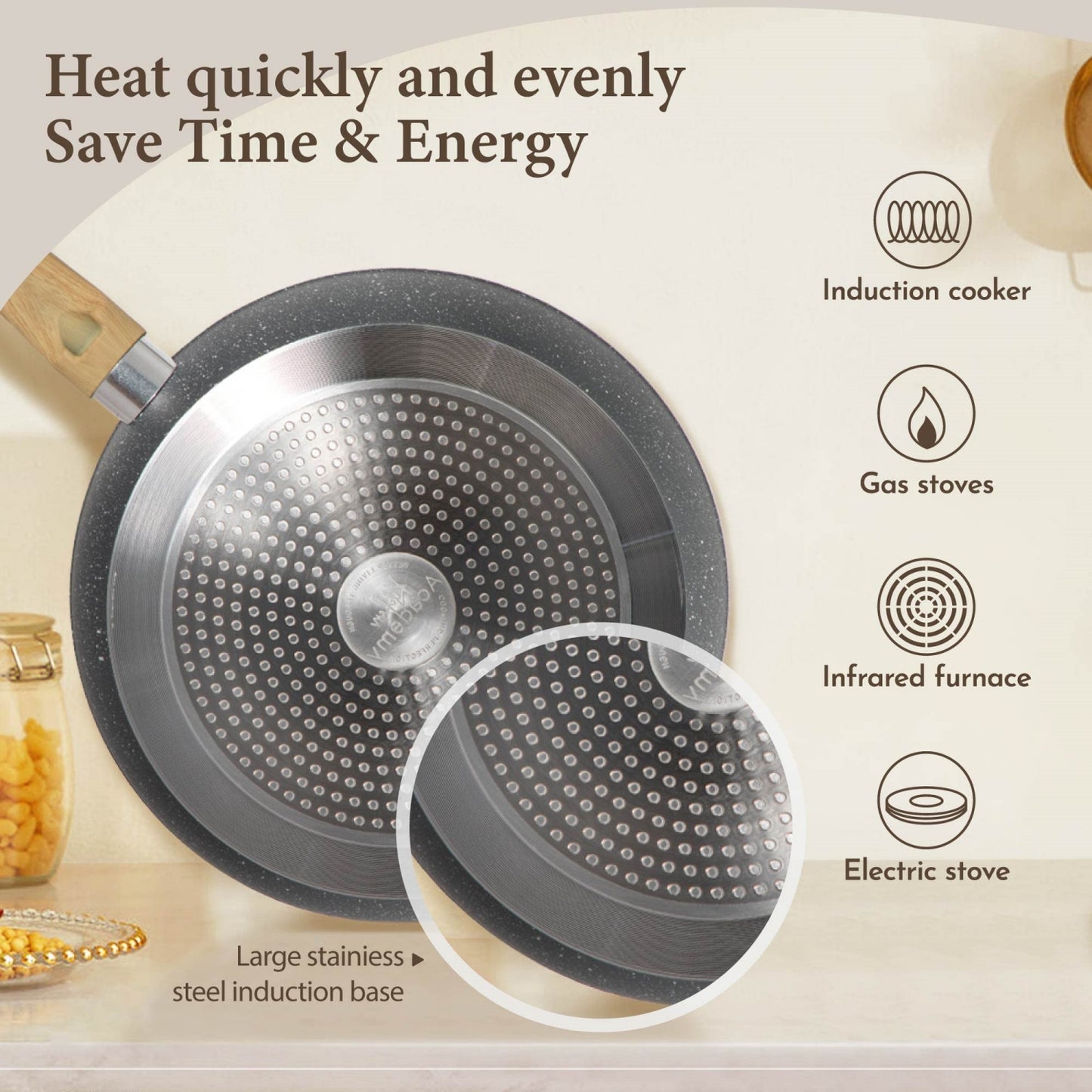 Kitchen Academy 12 Pieces Granite-Coating Nonstick Induction Cookware Set