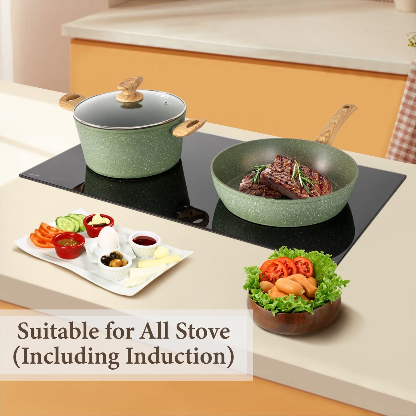 Kitchen Academy 12 Pieces Granite-Coating Nonstick Induction Cookware Set
