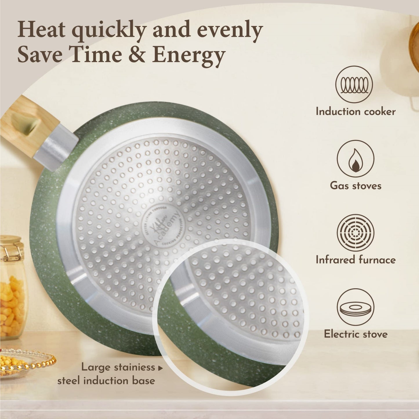 Kitchen Academy 12 Pieces Granite-Coating Nonstick Induction Cookware Set