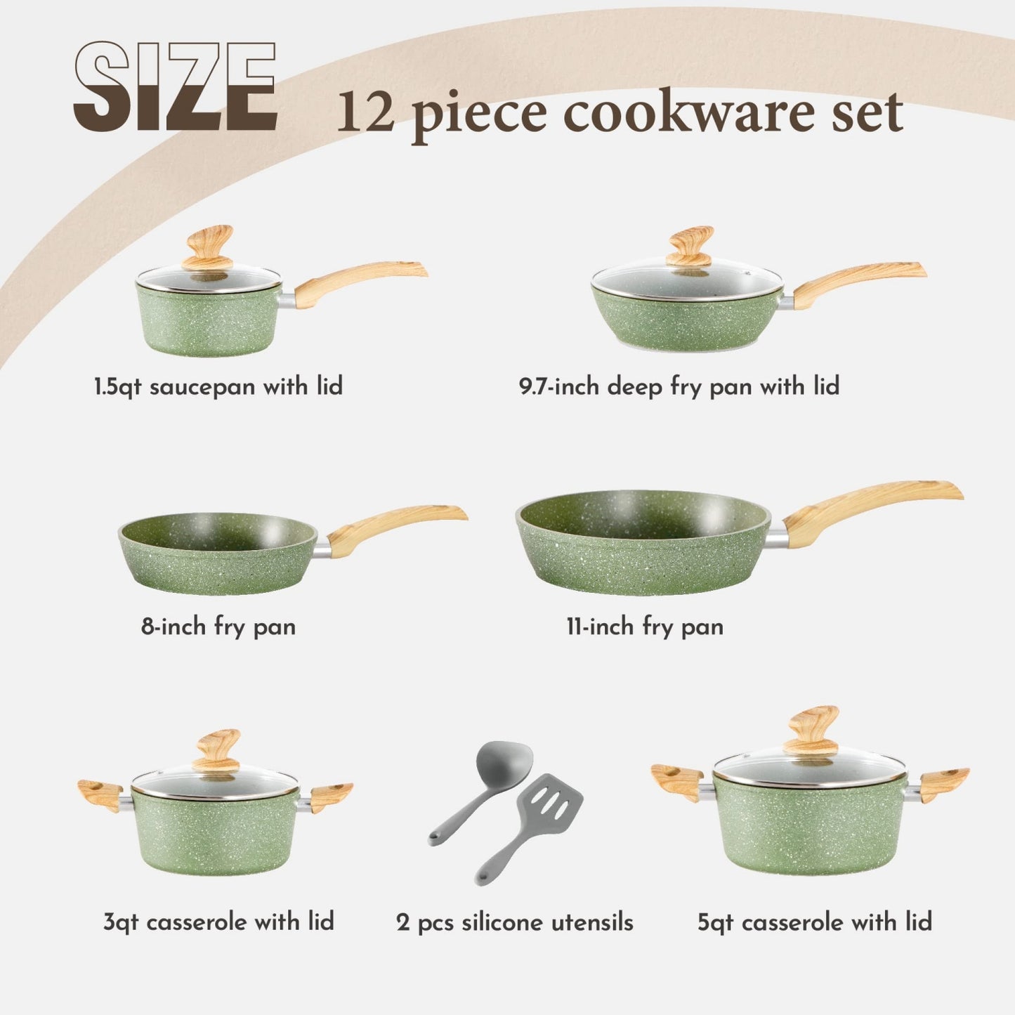 Kitchen Academy 12 Pieces Granite-Coating Nonstick Induction Cookware Set