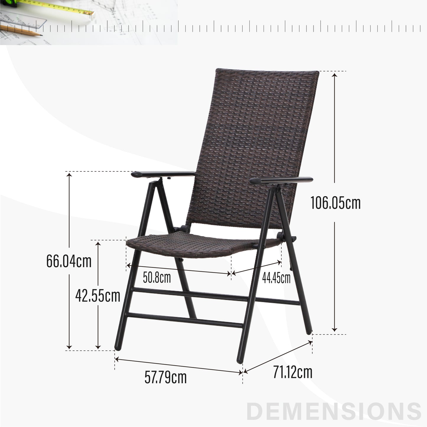 Reclining Rattan Garden Chairs Folding Chairs For Outdoors Set of 2