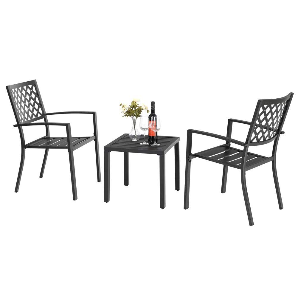 PHI VILLA 3-Piece Garden Bistro Set with Side Table & 2 Stackable Chairs