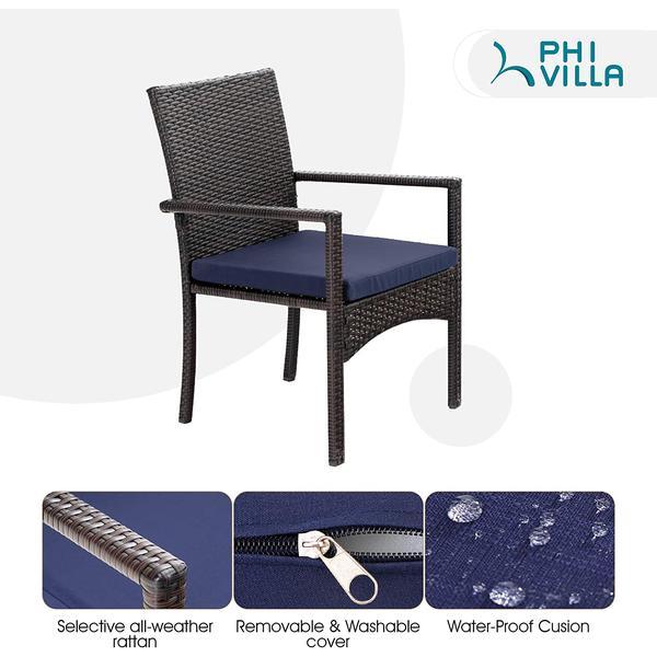 PHI VILLA 3-Piece Garden Bistro Set Rattan Dining Chairs & Small Square Side Table
