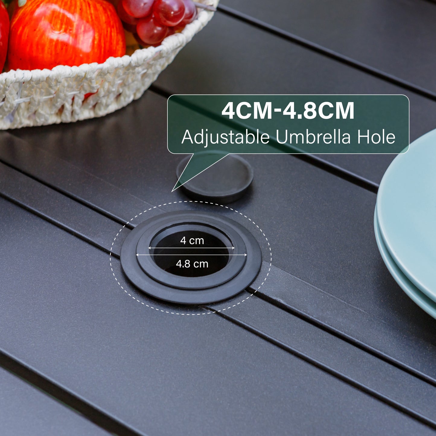 PHI VILLA Panel Steel Rectangle Outdoor Dining Table for 6 Chairs