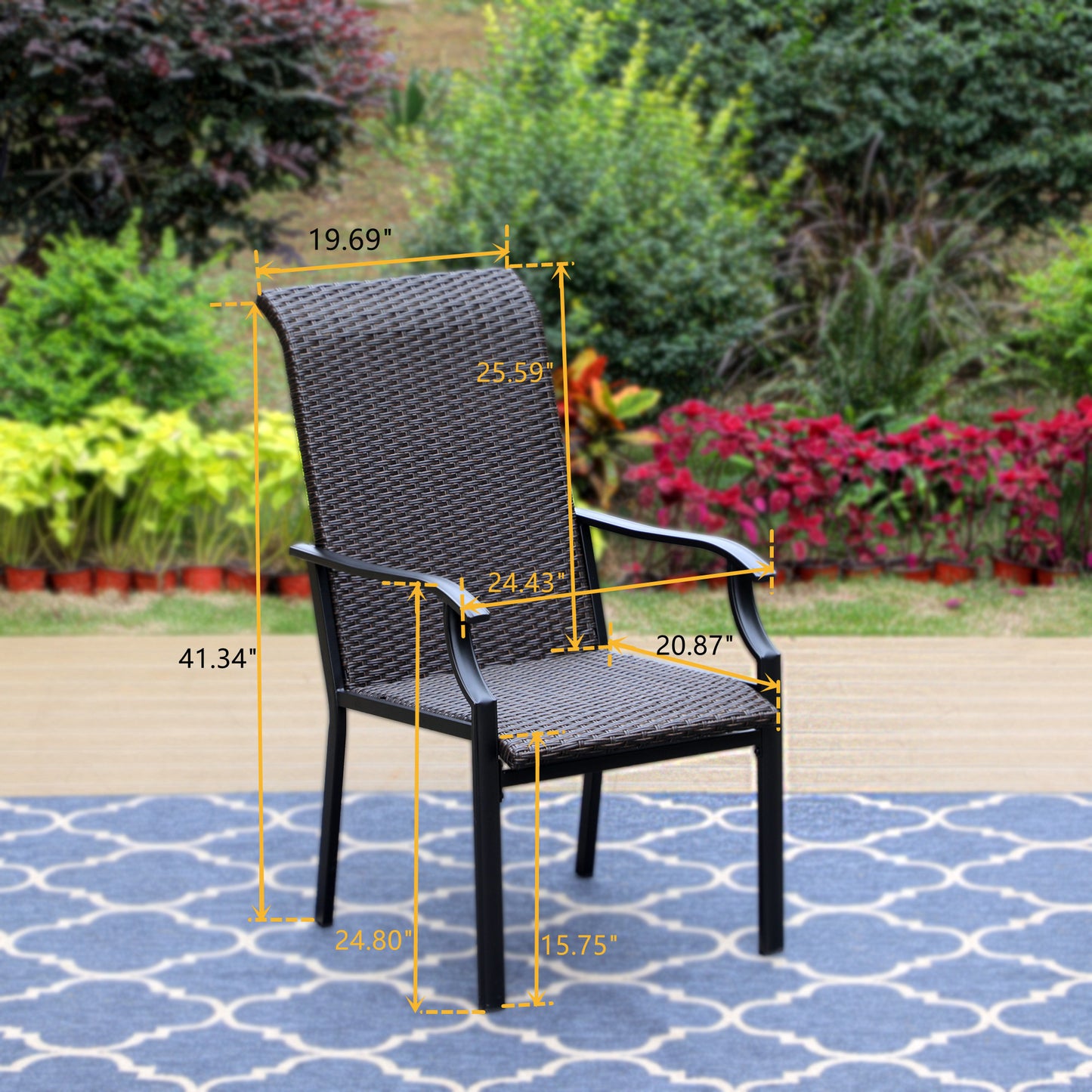 PHI VILLA 3-Piece Garden Bistro Set Rattan Dining Chairs & Small Square Side Table