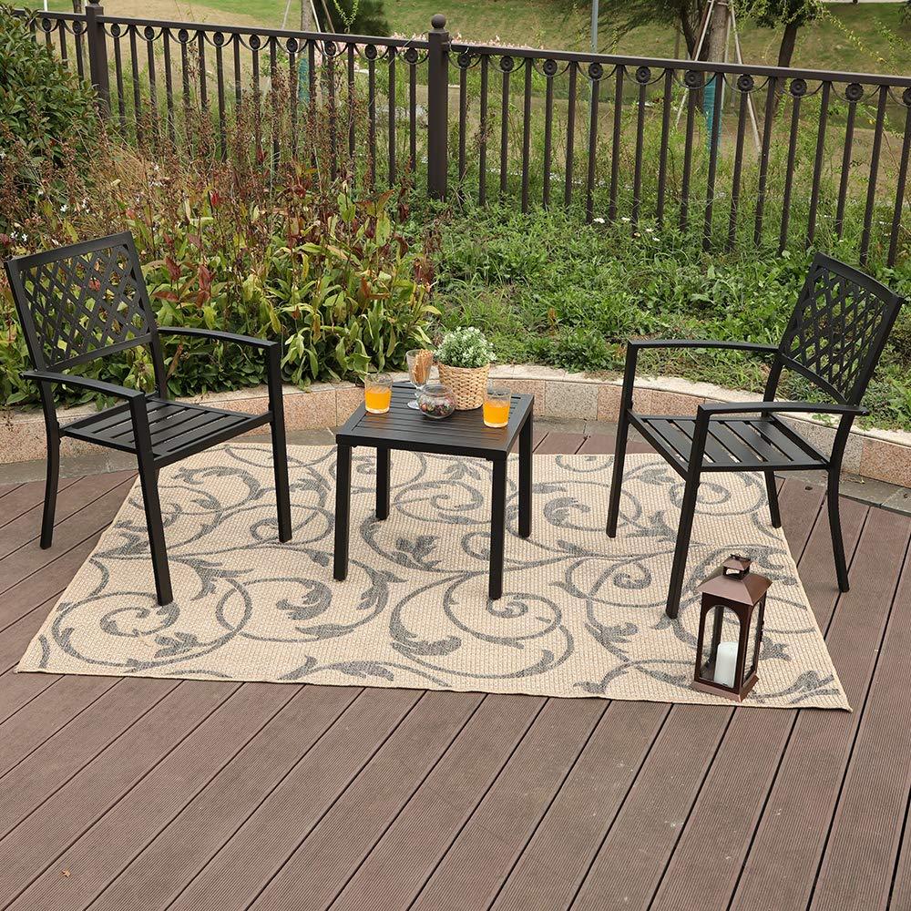 PHI VILLA 3-Piece Garden Bistro Set with Side Table & 2 Stackable Chairs
