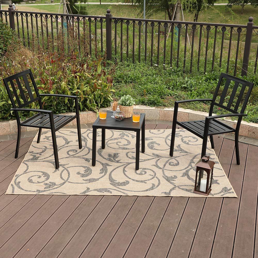 PHI VILLA 3-Piece Garden Bistro Set with Side Table & 2 Stackable Chairs