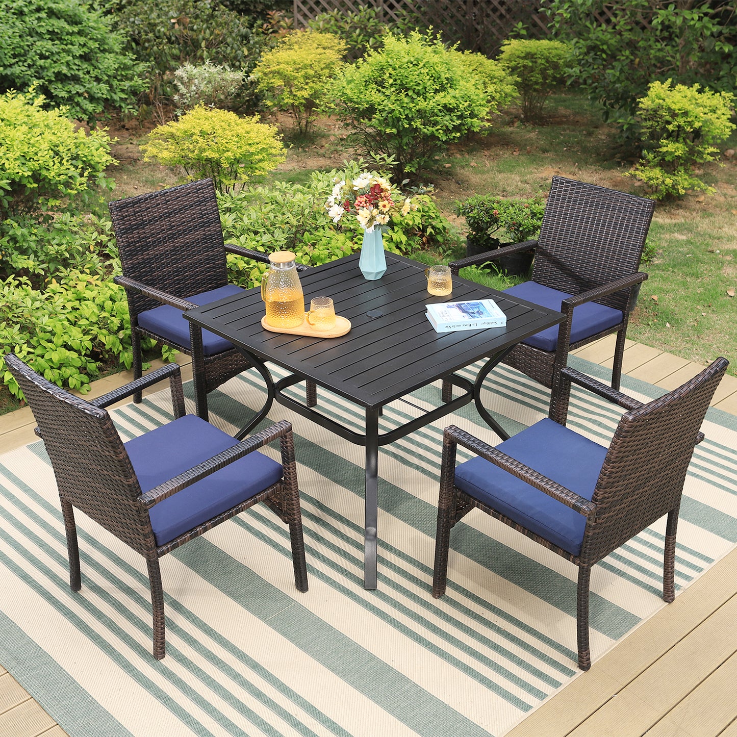 4 Seater Outdoor Dining Set Garden Table & Cushioned Dining Chairs