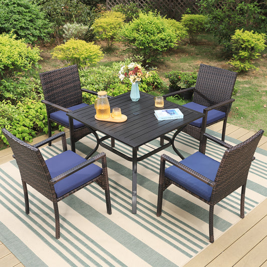 4 Seater Outdoor Dining Set Garden Table & Cushioned Dining Chairs