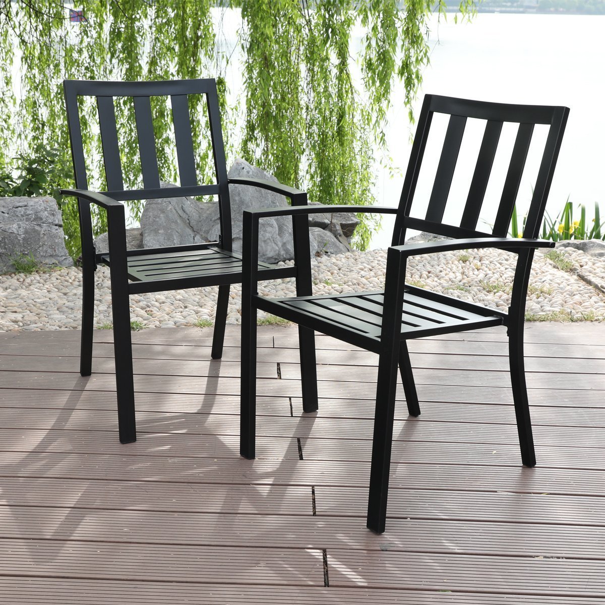 PHI VILLA 3-Piece Garden Bistro Set with Side Table & 2 Stackable Chairs