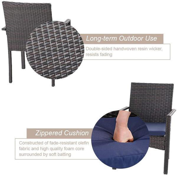 PHI VILLA 3-Piece Garden Bistro Set Rattan Dining Chairs & Small Square Side Table