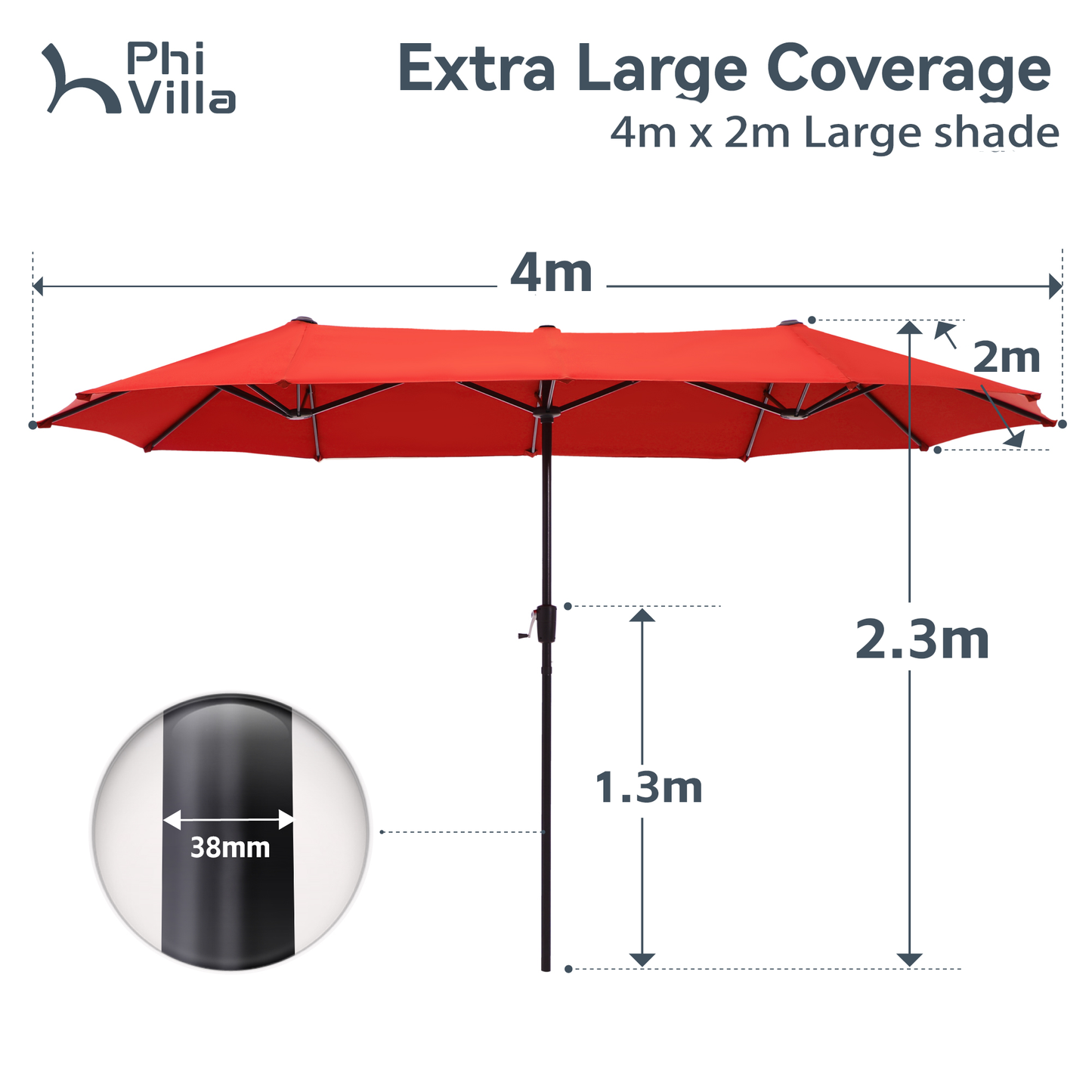PHI VILLA 4m Large Double-Sided Outdoor Patio Umbrella