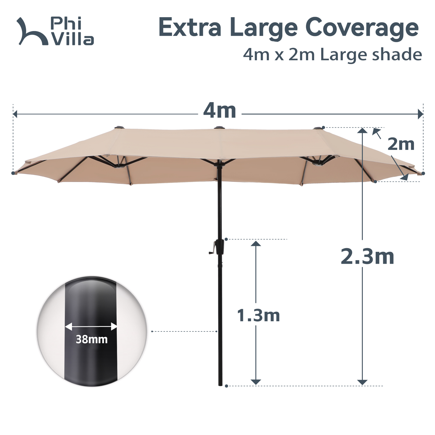 PHI VILLA 4m Large Double-Sided Outdoor Patio Umbrella