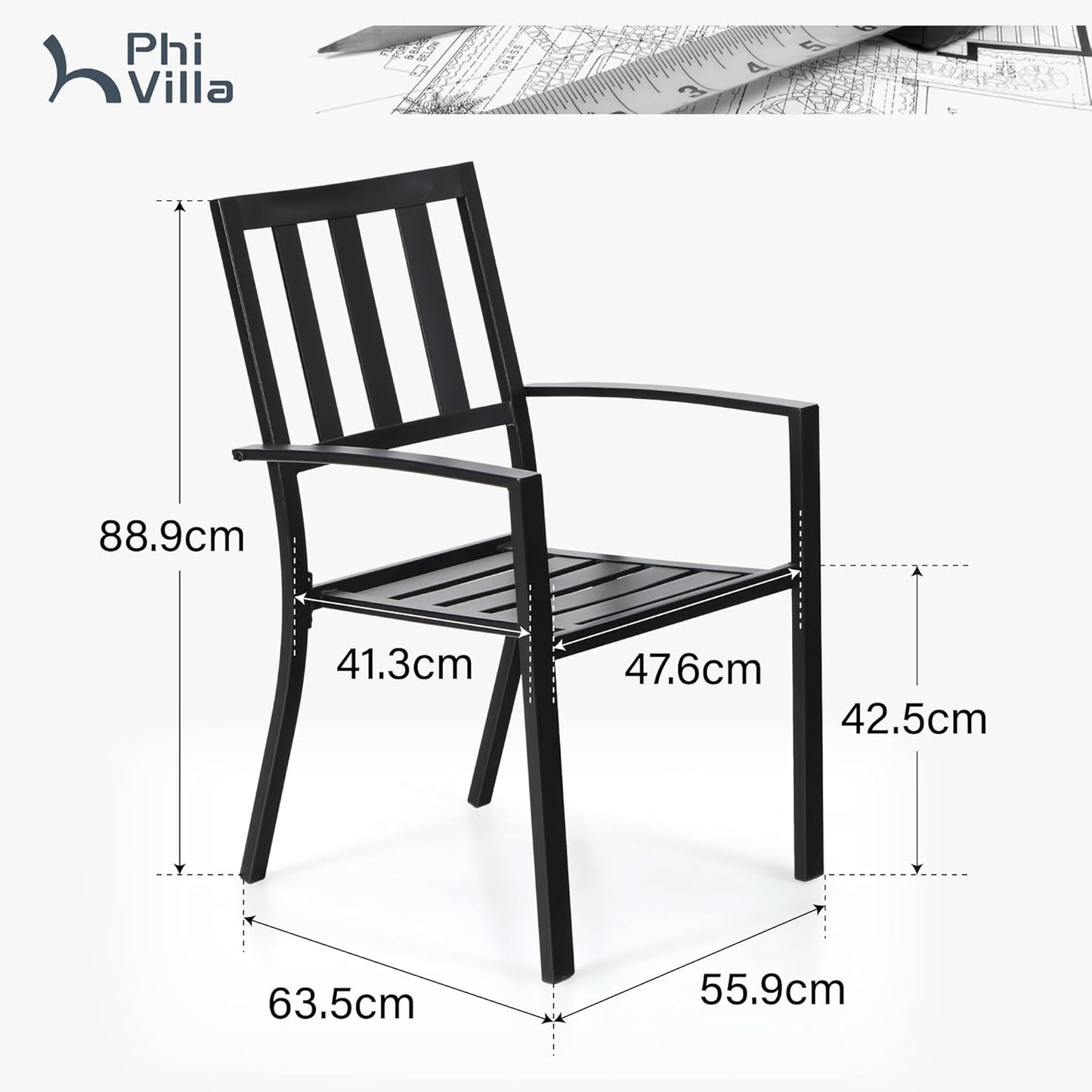 Metal Stackable Garden Chairs Set of 2/4