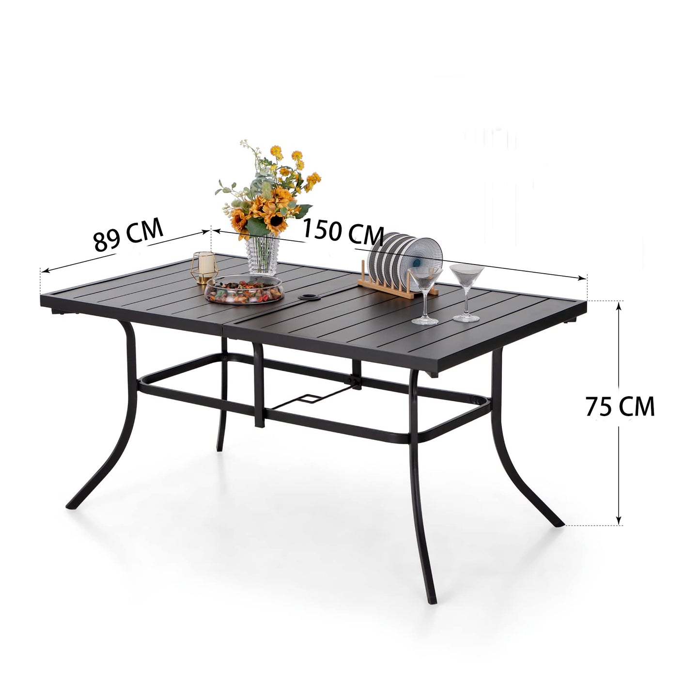 PHI VILLA Panel Steel Rectangle Outdoor Dining Table for 6 Chairs