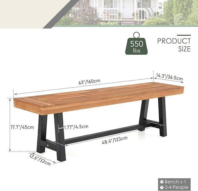 PHI VILLA 3 Seater Acacia Wood Garden Bench
