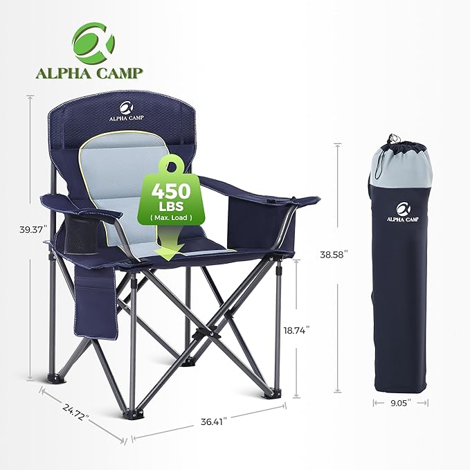 ALPHA CAMP Oversized Camp Folding Chairs Padded Camping Chair With Cup Holder