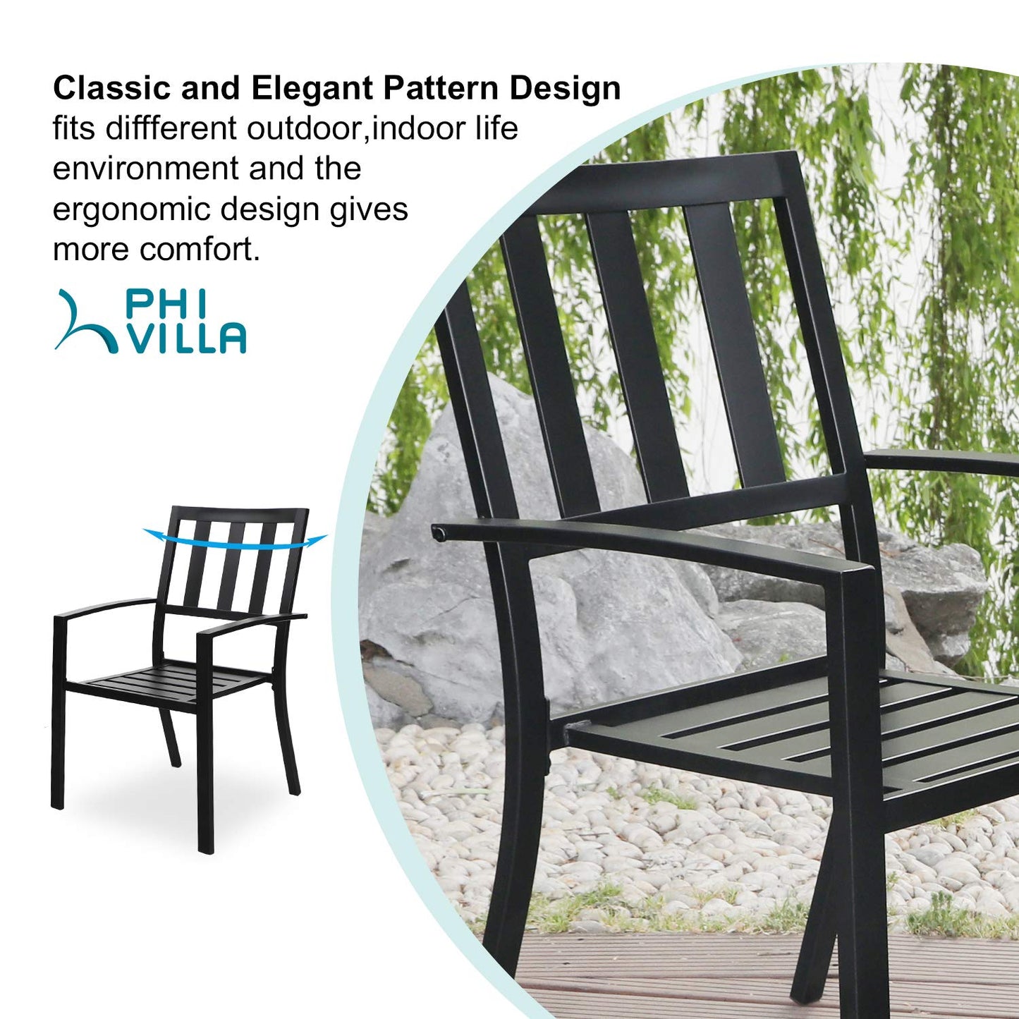 PHI VILLA 3-Piece Garden Bistro Set with Side Table & 2 Stackable Chairs