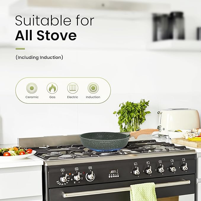 Kitchen Academy Granite-Coating 8 Pieces Nonstick Pots and Pans Set with Removable Handle