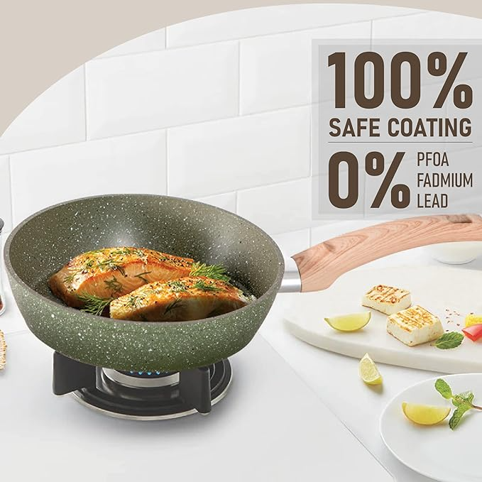 Induction Nonstick Granite-Coating 17 Piece Cookware Set,Kitchen Academy