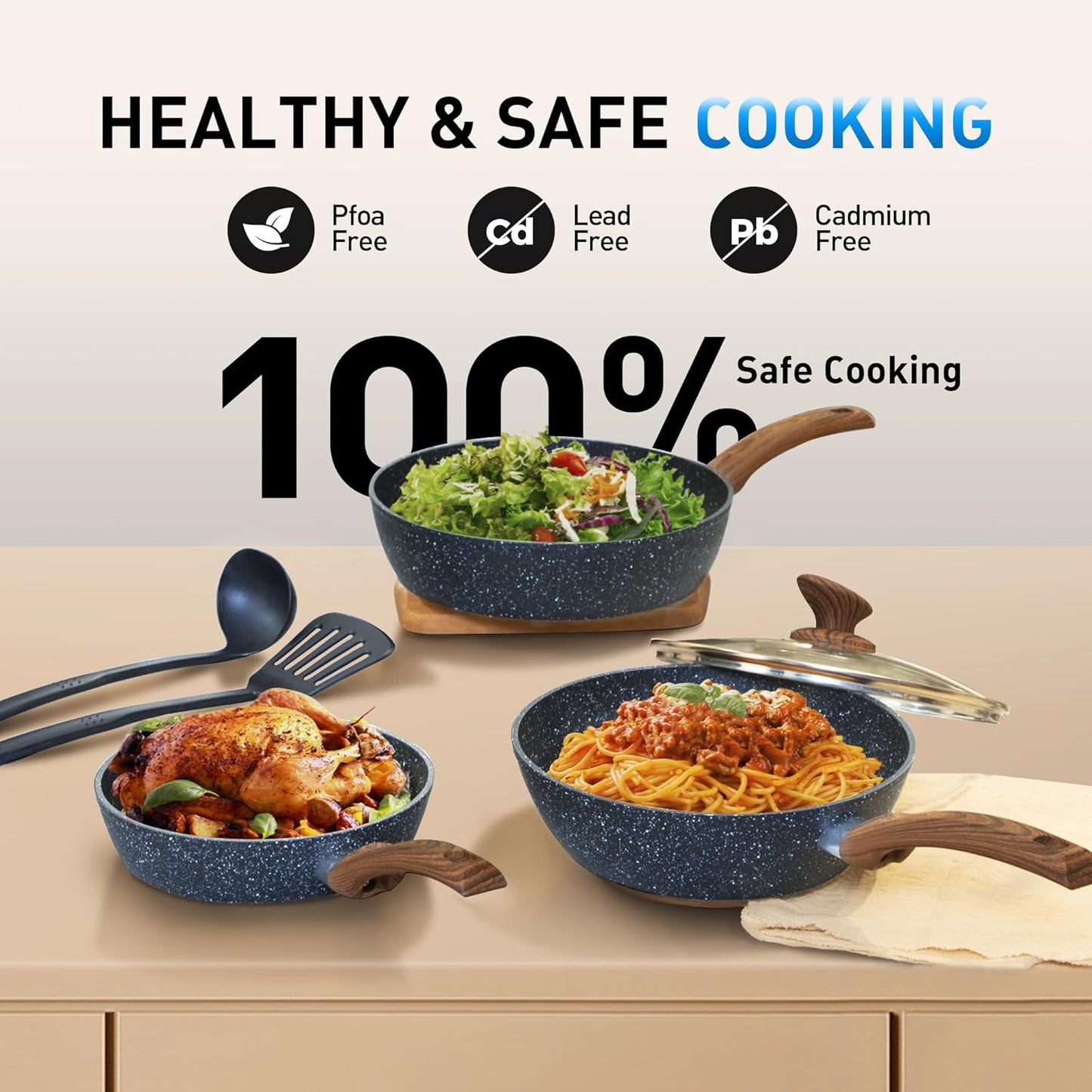 Kitchen Academy 12 Pieces Granite-Coating Nonstick Induction Cookware Set