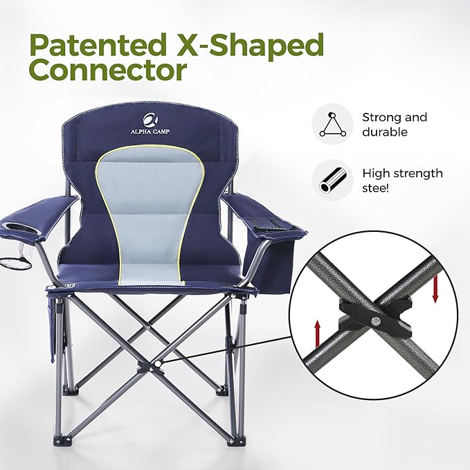 ALPHA CAMP Oversized Camp Folding Chairs Padded Camping Chair With Cup Holder