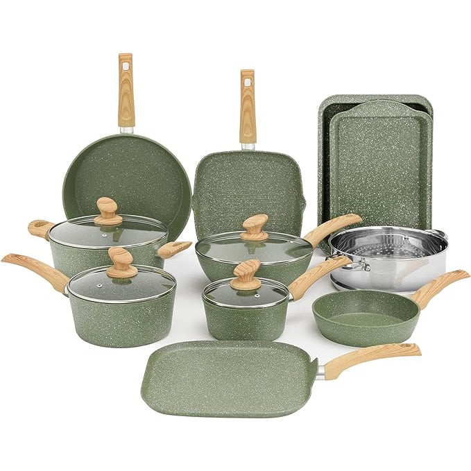 Induction Nonstick Granite-Coating 17 Piece Cookware Set,Kitchen Academy