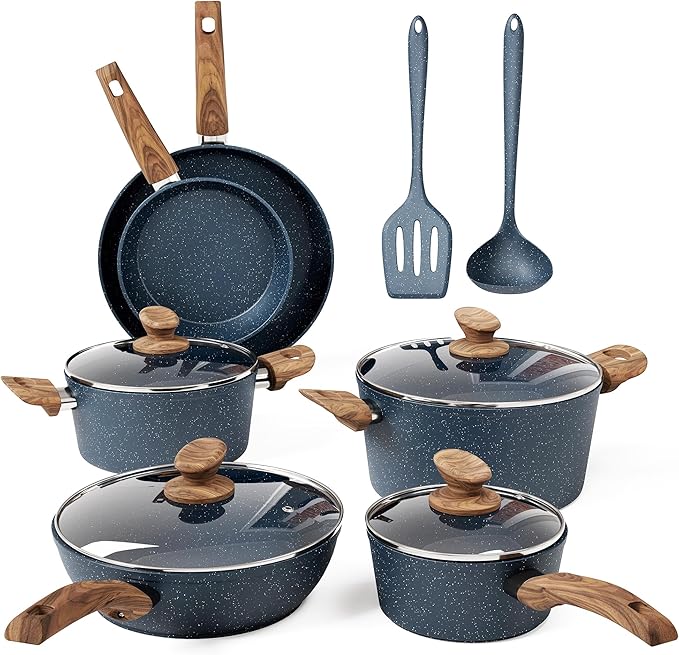 Kitchen Academy 12 Pieces Granite-Coating Nonstick Induction Cookware Set