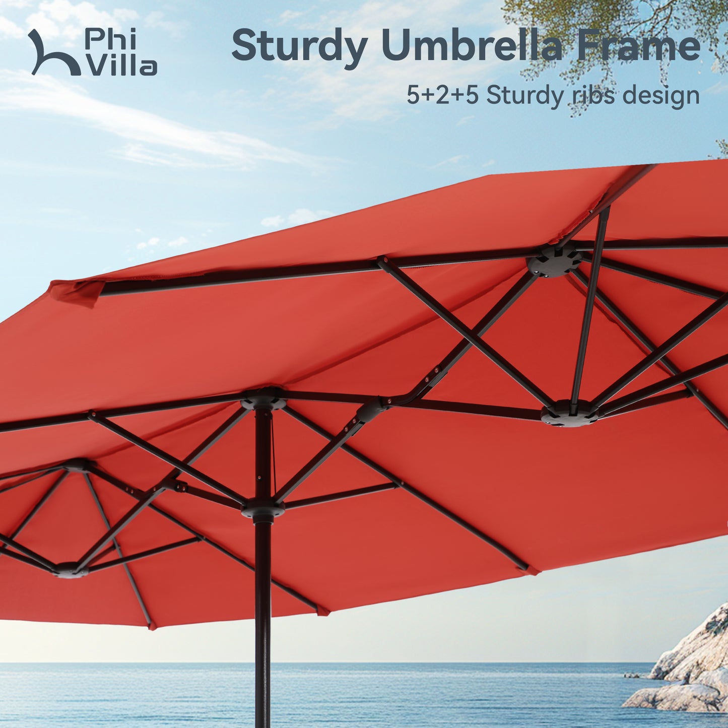 PHI VILLA 4m Large Double-Sided Outdoor Patio Umbrella