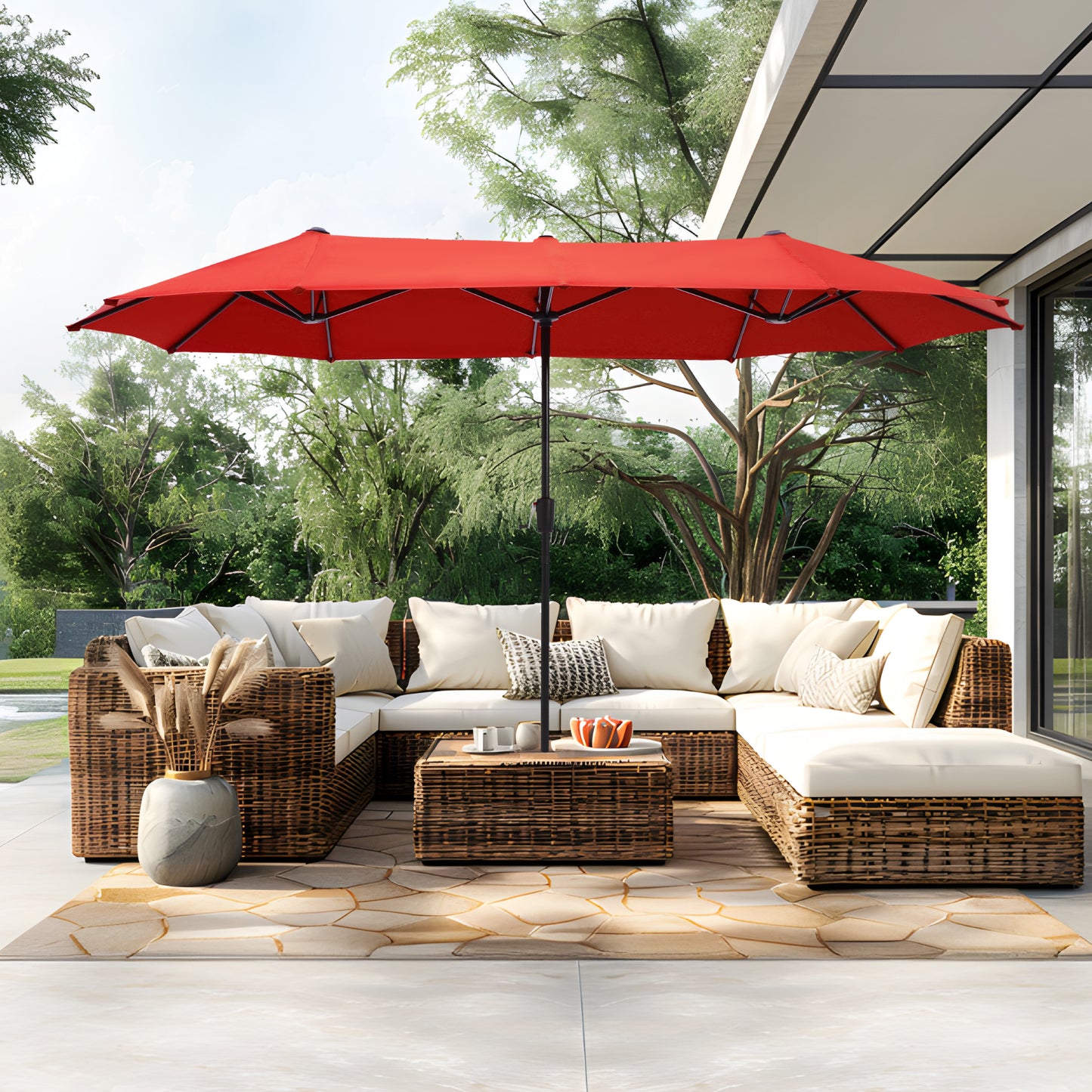 PHI VILLA 4m Large Double-Sided Outdoor Patio Umbrella