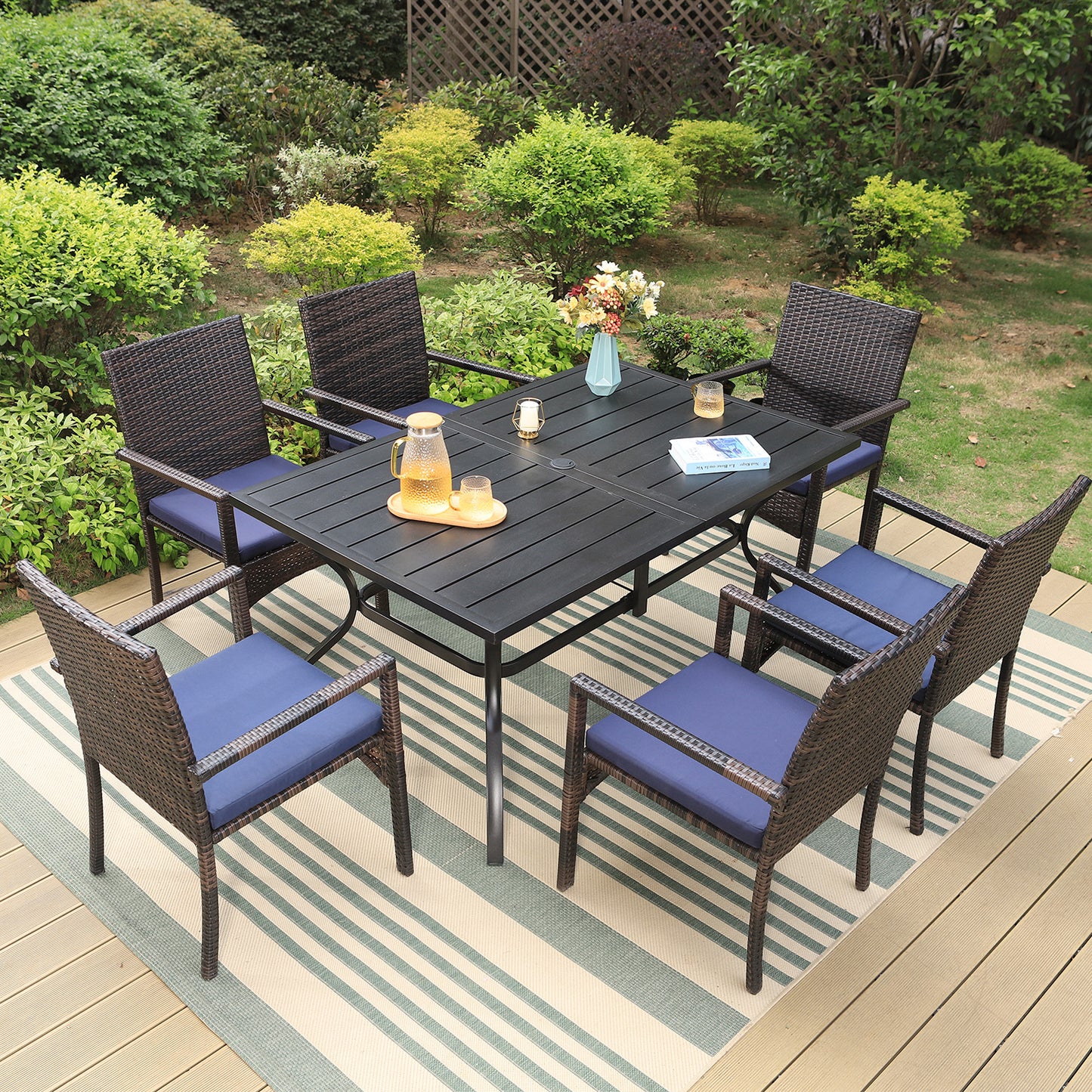 Garden Dining Set 6 Seater Table and Rattan Dining Chair
