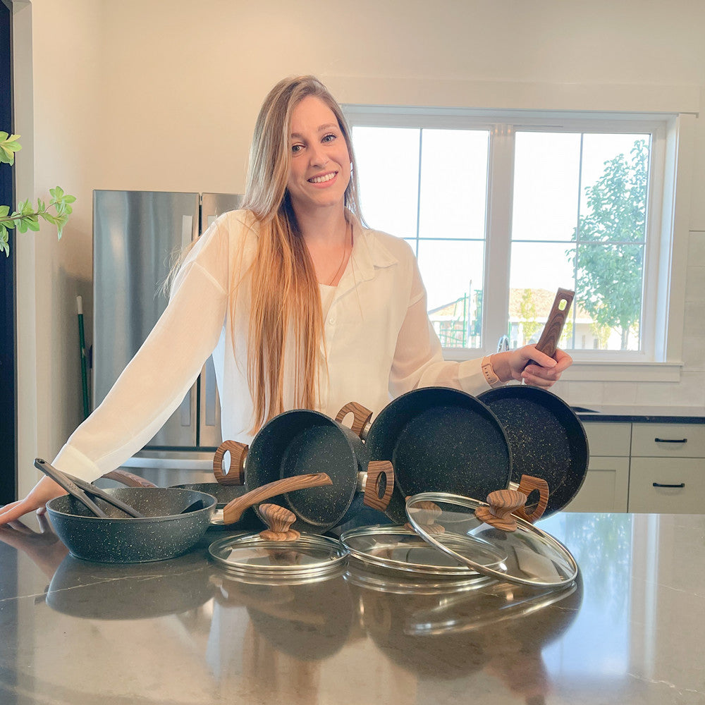 Kitchen Academy 12 Pieces Granite-Coating Nonstick Induction Cookware Set