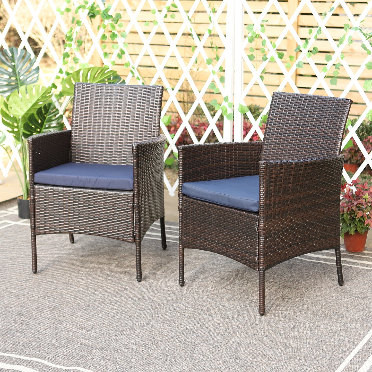 Rattan Dining Chairs Outdoor Cushioned Garden Chairs Set of 2