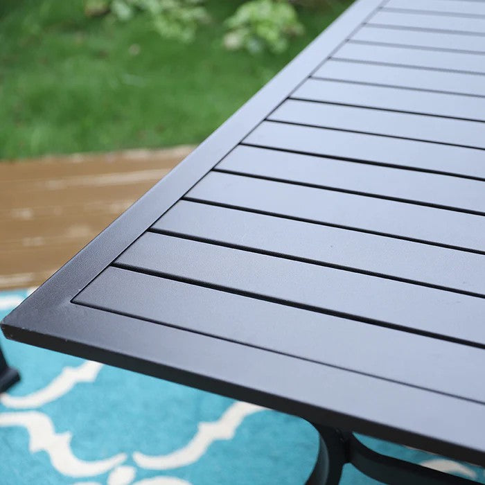 Phi Villa 37" Metal Steel Slat Patio Table with Umbrella Hole