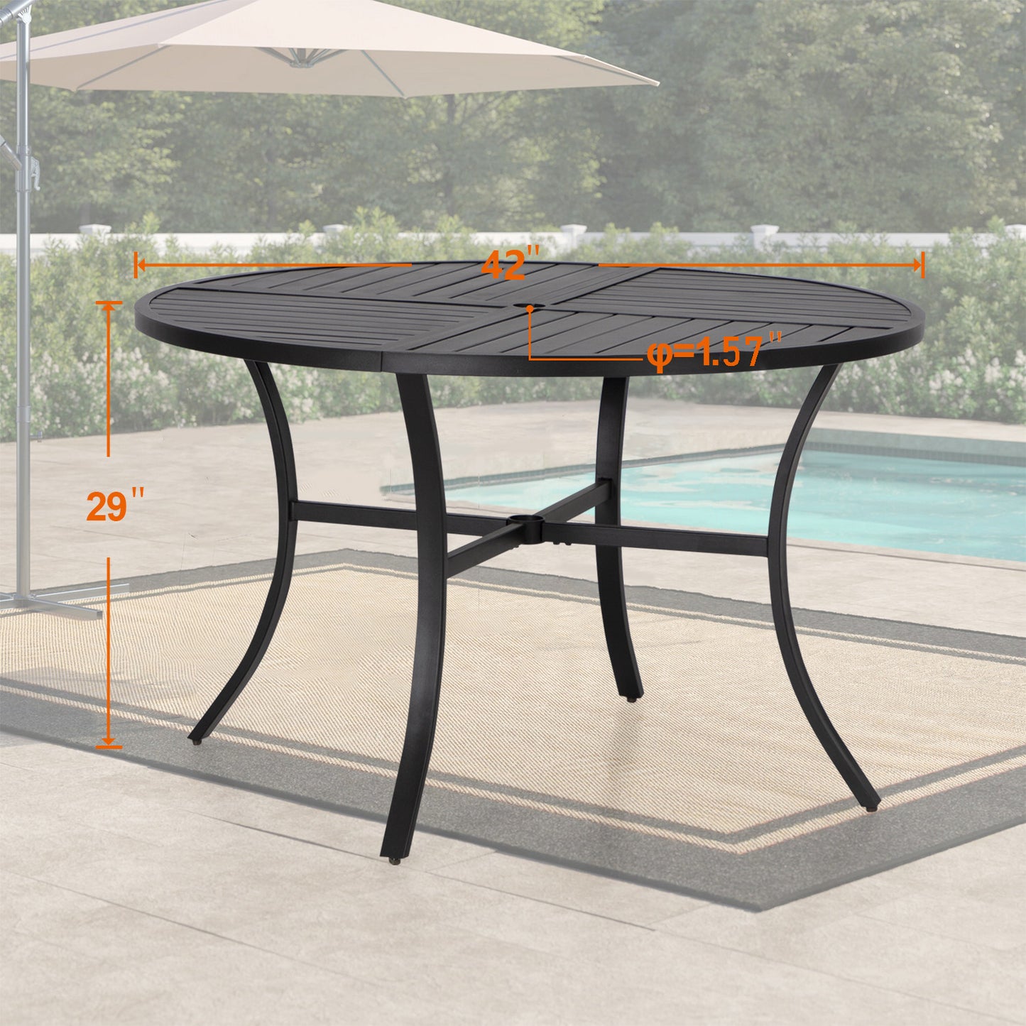 PHI VILLA 42" Geometric Stamped Patio Dining Round Table