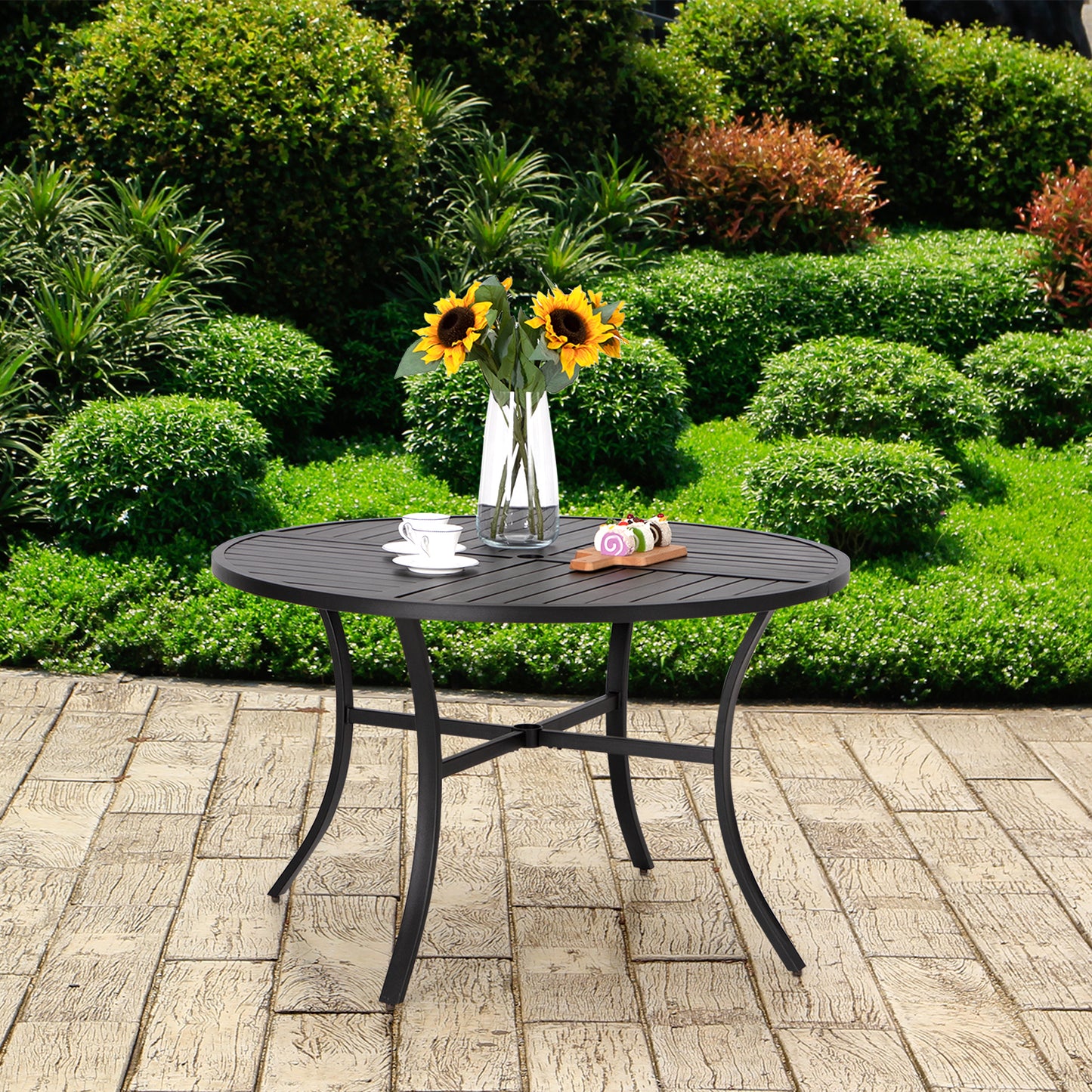PHI VILLA 42" Geometric Stamped Patio Dining Round Table