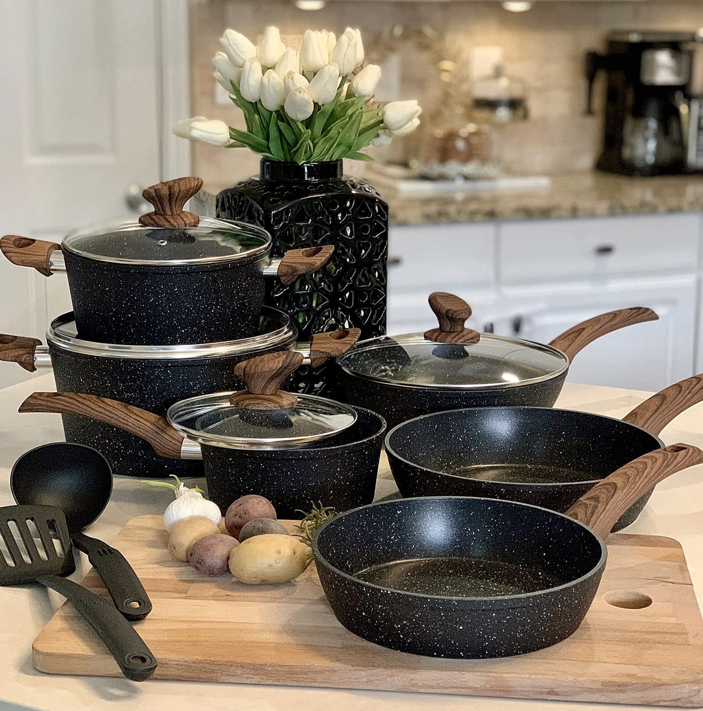 Kitchen Academy 12 Pieces Granite-Coating Nonstick Induction Cookware Set