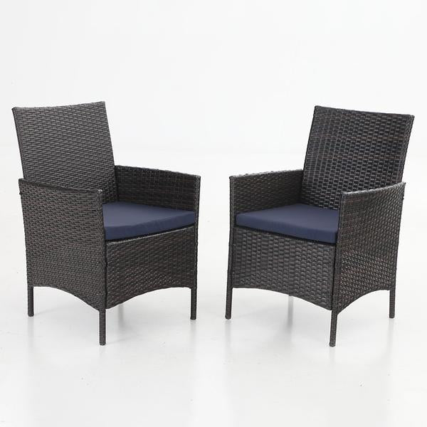 Rattan Dining Chairs Outdoor Cushioned Garden Chairs Set of 2