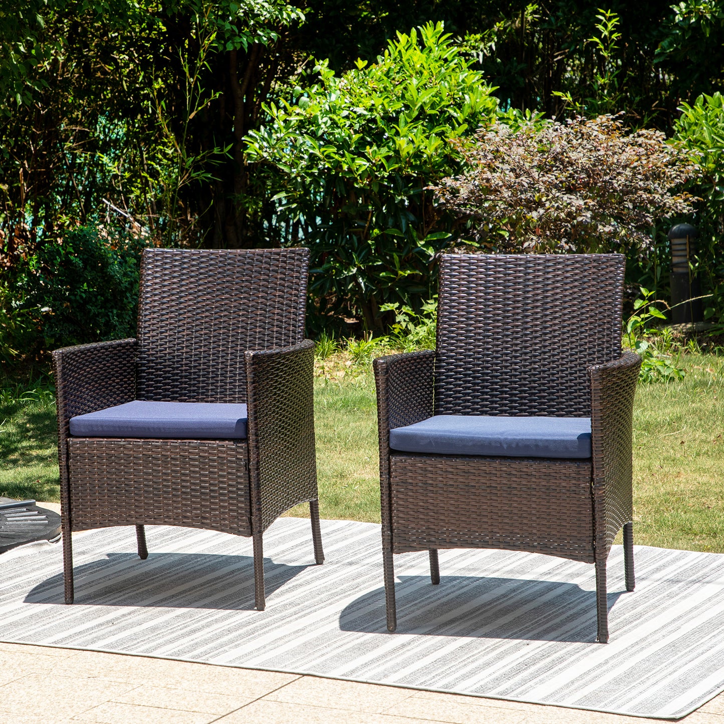 Rattan Dining Chairs Outdoor Cushioned Garden Chairs Set of 2