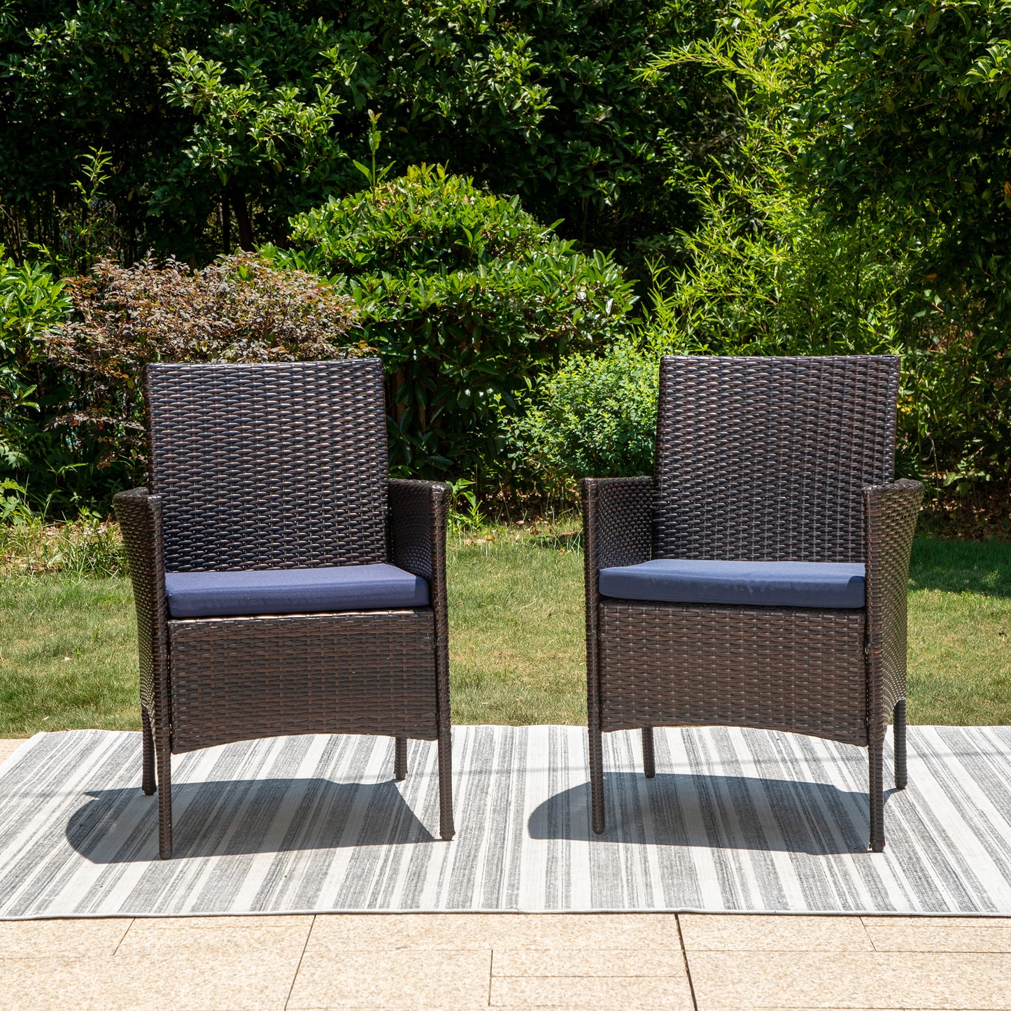 Rattan Dining Chairs Outdoor Cushioned Garden Chairs Set of 2