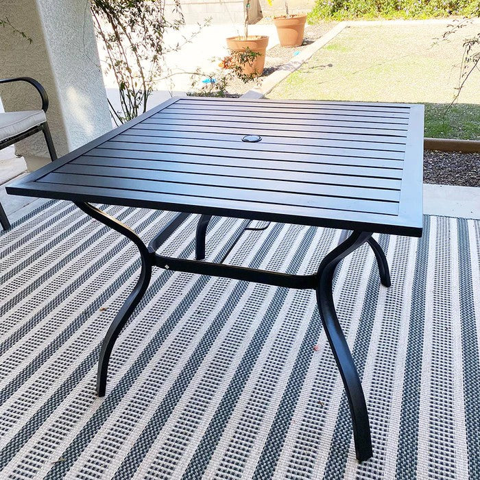 Phi Villa 37" Metal Steel Slat Patio Table with Umbrella Hole