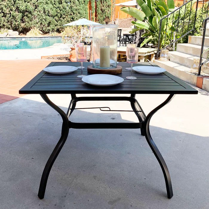 Phi Villa 37" Metal Steel Slat Patio Table with Umbrella Hole