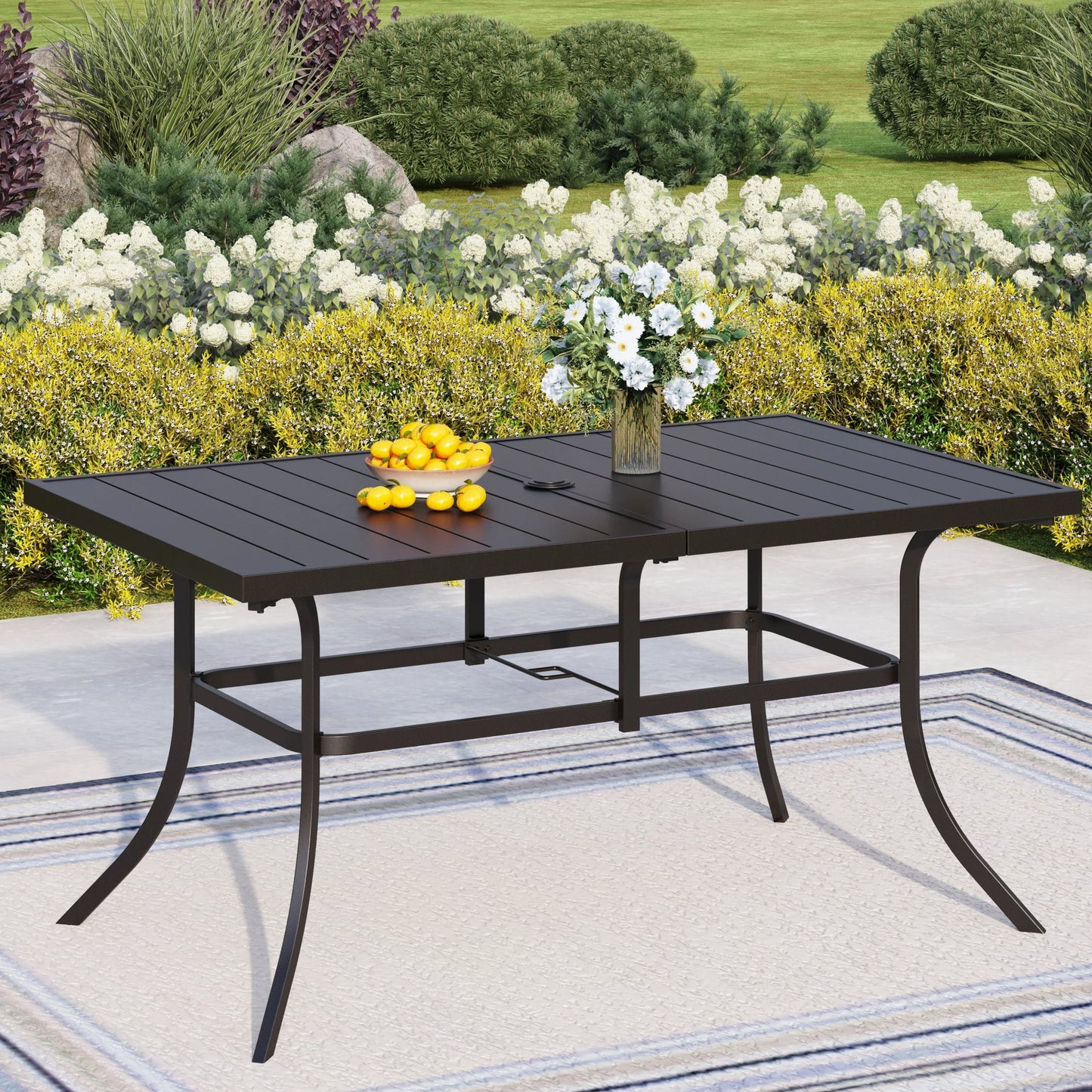 PHI VILLA Panel Steel Rectangle Outdoor Dining Table for 6 Chairs