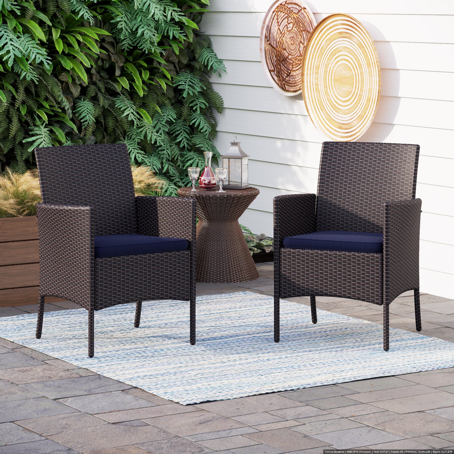 Rattan Dining Chairs Outdoor Cushioned Garden Chairs Set of 2